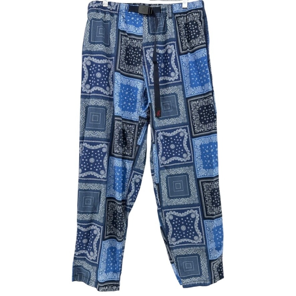 Gramicci Blue Bandana Paisley Patchwork Belted Pants SZ L Streetwear Gorpcore - Picture 2 of 11